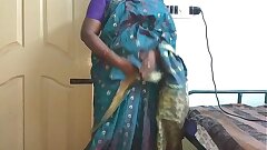 desi indian tamil telugu kannada malayalam hindi horny cheating wife vanitha wearing blue colour saree showing big boobs and shaved pussy press hard boobs press nip rubbing pussy masturbation