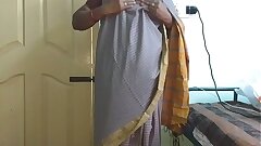 desi  indian tamil telugu kannada malayalam hindi horny cheating wife vanitha wearing grey colour saree  showing big boobs and shaved pussy press hard boobs press nip rubbing pussy masturbation